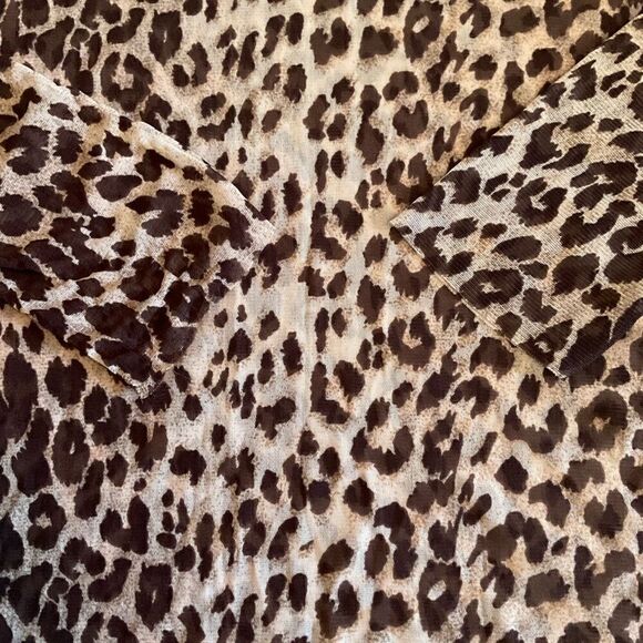 Willow + Root Blouse Sheer Animal Print Tan Brown Raw Edge Hem Cuff Junior Large - Picture 7 of 10